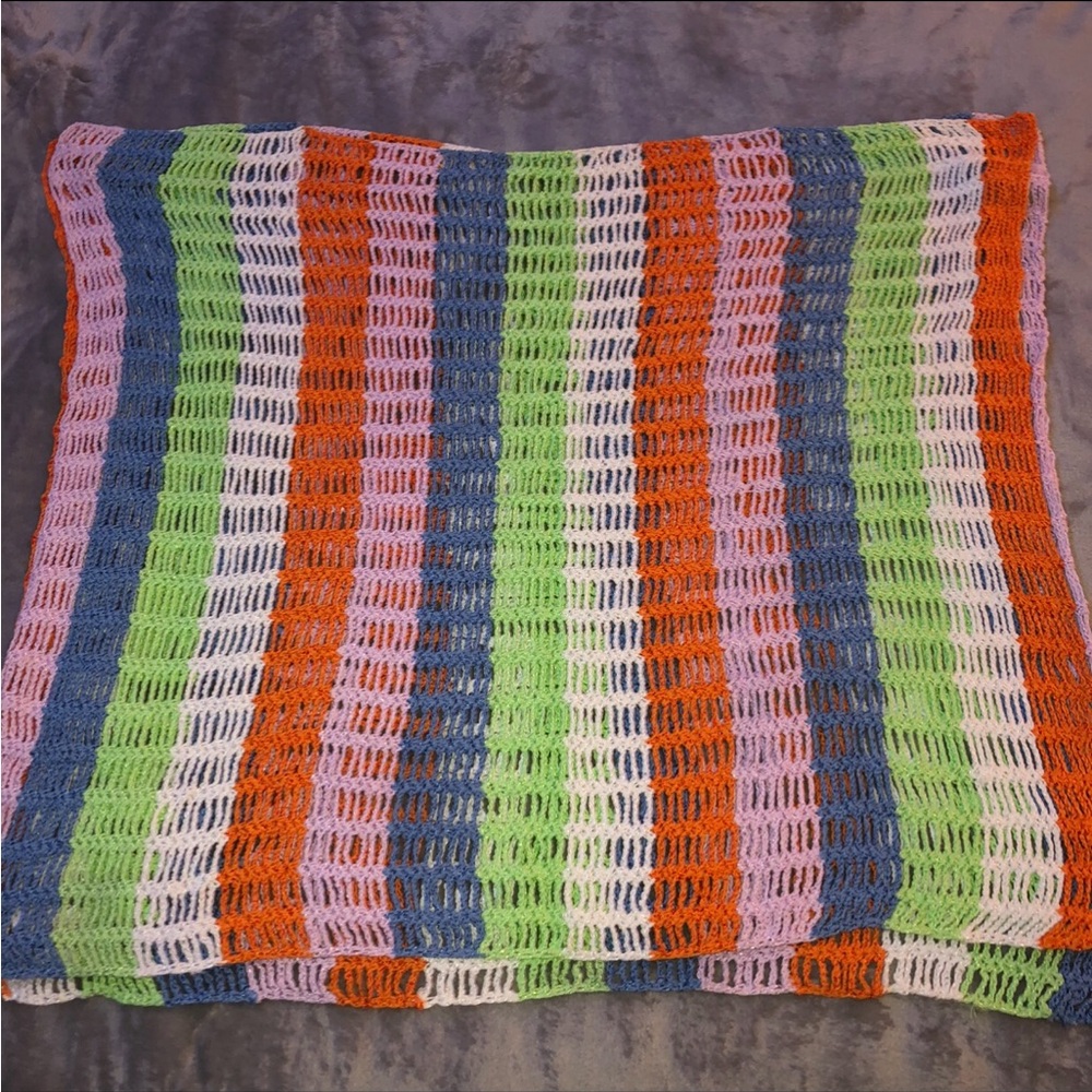 Striped Open-Knit Multicolor Beach Cover-Up